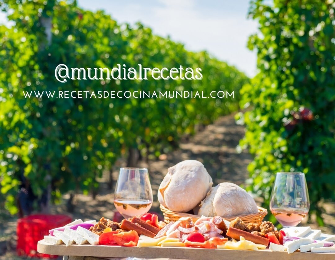 comida europea. Una mesa en un viñedo europeo