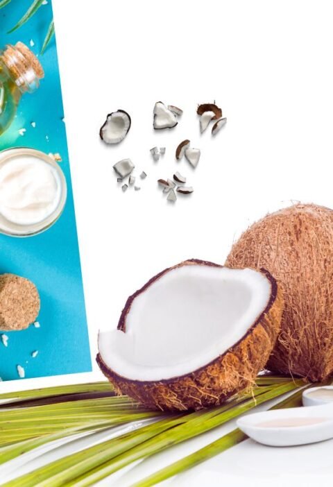 Aceite de coco y cocos