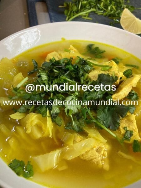 caldo de pollo casero con verduras cilantro y limón